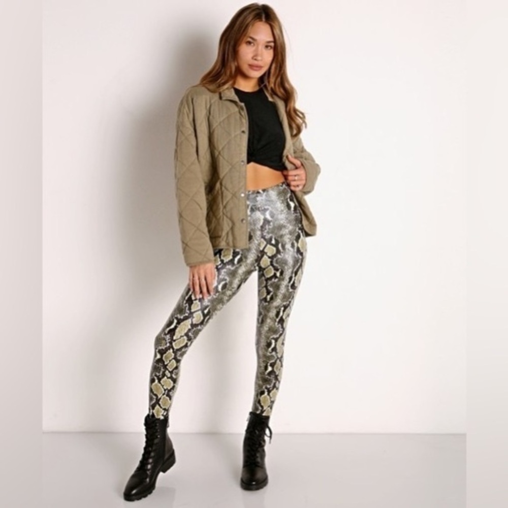 Commando Faux Leather Animal Print Legging with Control Top Neon Snake NWT
